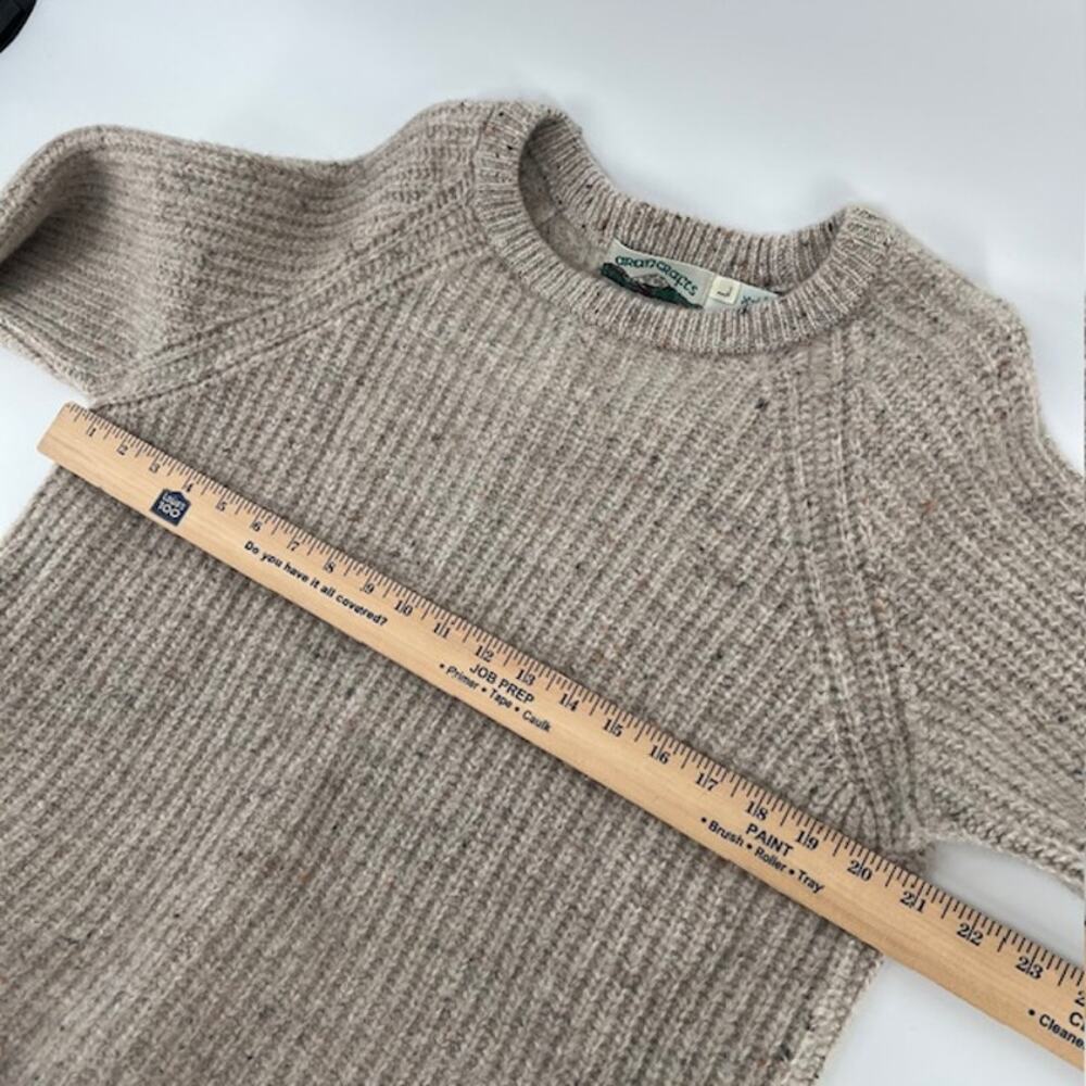 Aran Crafts 100% Wool Crewneck Sweater Womens L Oatmeal Speck Fisherman Ireland - Picture 6 of 8